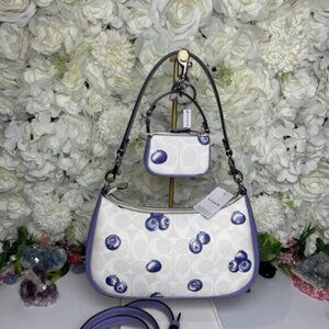 Coach White and Purple Floral Shoulder Bag